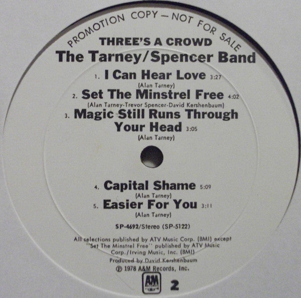 The Tarney/Spencer Band : Three's A Crowd (LP, Album, Promo, sle)