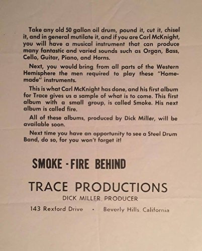 Carl McKnight's Sweat & Steel Drum Band* : Smoke—Fire Behind (LP)