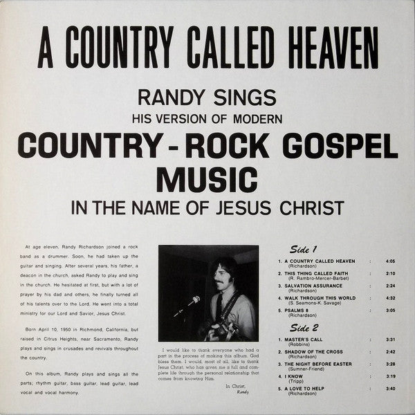 Randy Richardson : A Country Called Heaven (LP, Album)