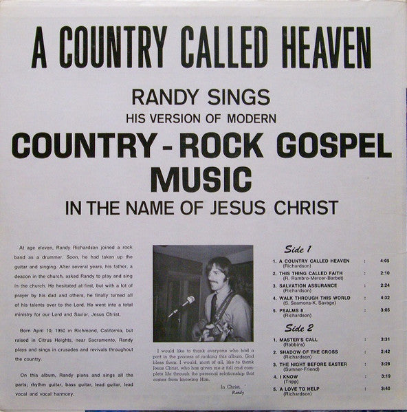 Randy Richardson : A Country Called Heaven (LP, Album)