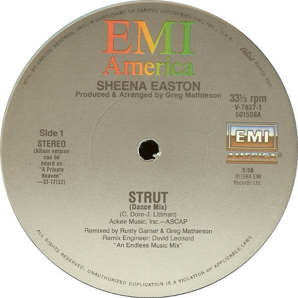 Sheena Easton : Strut (12", Single, Win)