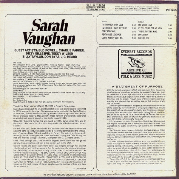 Sarah Vaughan : Sarah Vaughan (LP, Comp, "Si)