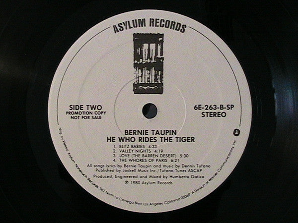 Bernie Taupin : He Who Rides The Tiger (LP, Album, Promo, Spe)