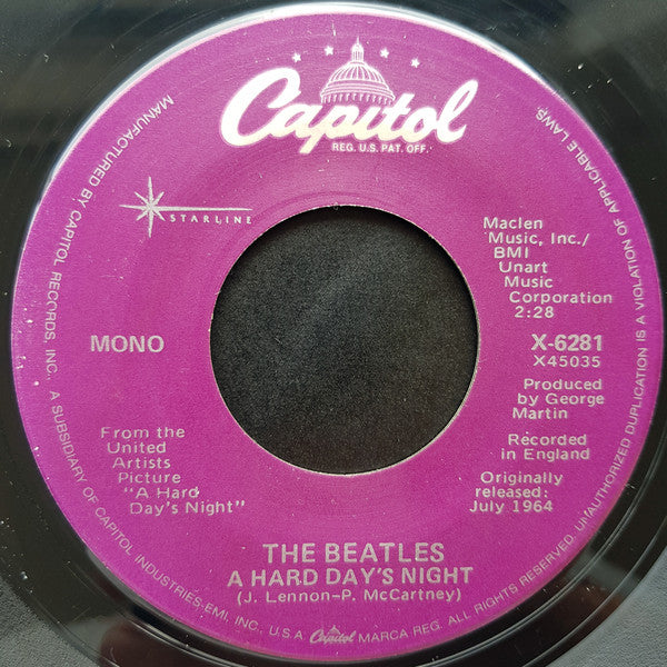 The Beatles : A Hard Day's Night (7", Single, Mono, Spe)