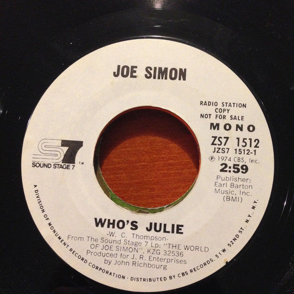 Joe Simon : Who's Julie  (7", Mono, Promo)