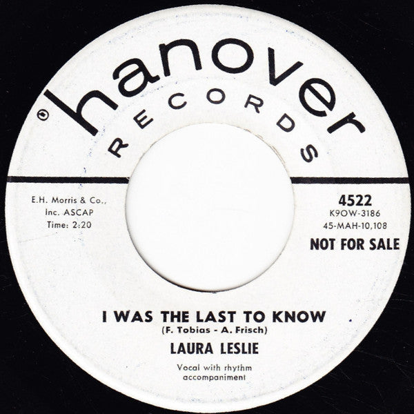 Laura Leslie : I Was The Last To Know / Anywhere (7", Promo)