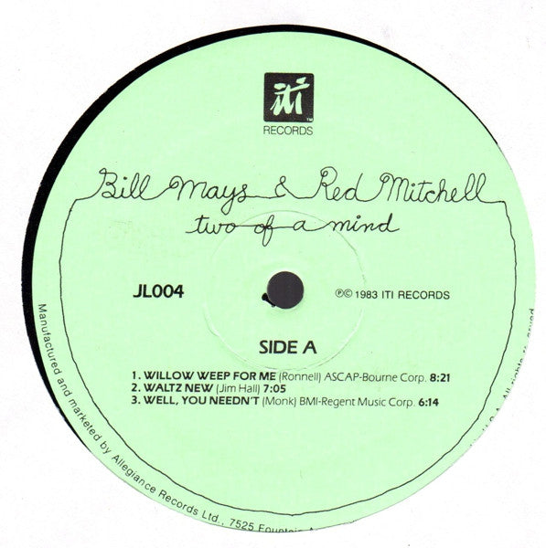 Bill Mays & Red Mitchell : Two Of A Mind (LP, Album)