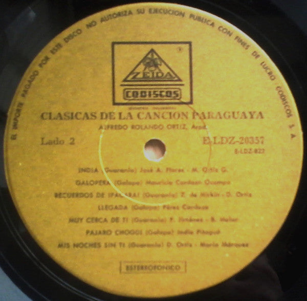 Alfredo Rolando Ortiz : Clásicas De La Canción Paraguaya (LP, Album)