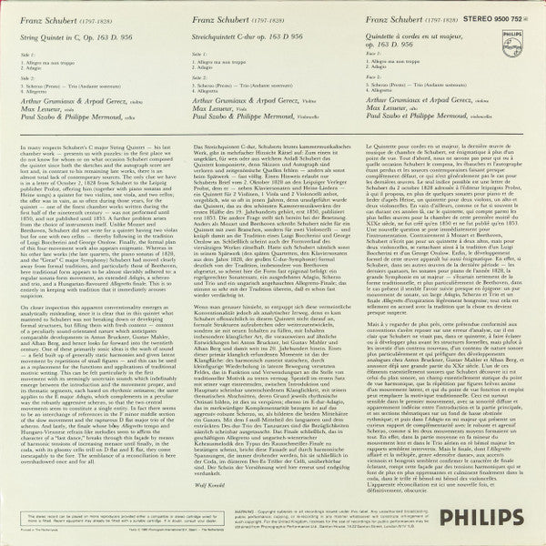 Schubert*, Arthur Grumiaux, Arpad Gerecz*, Max Lesueur, Philippe Mermoud, Paul Szabo : Streichquintett = String Quintet = Quintette À Cordes (LP)