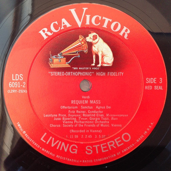 Verdi* - Fritz Reiner ⋆ Vienna Philharmonic* ⋆ Leontyne Price ⋆ Rosalind Elias ⋆ Jussi Björling ⋆ Giorgio Tozzi ⋆ Society Of The Friends Of Music, Vienna* : Requiem (2xLP, Sli + Box, Album)