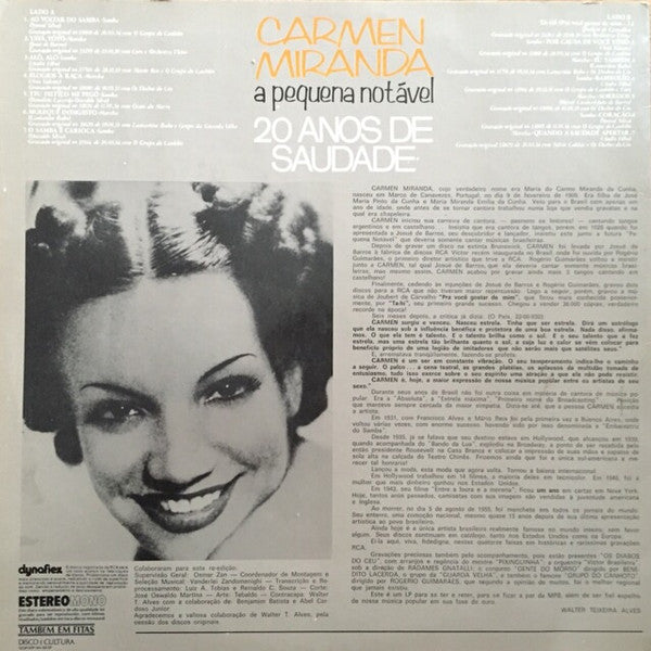 Carmen Miranda : A Pequena Notaável; 20 Anos De Saudade (LP, Dyn)