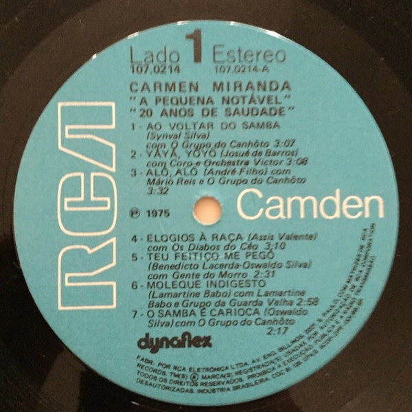 Carmen Miranda : A Pequena Notaável; 20 Anos De Saudade (LP, Dyn)