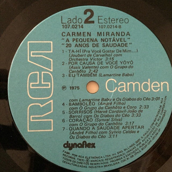 Carmen Miranda : A Pequena Notaável; 20 Anos De Saudade (LP, Dyn)
