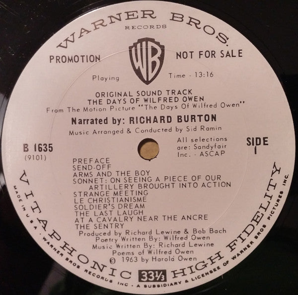 Richard Burton (2) : The Days Of Wilfred Owen (Original Soundtrack) (LP, Album, Mono, Promo)