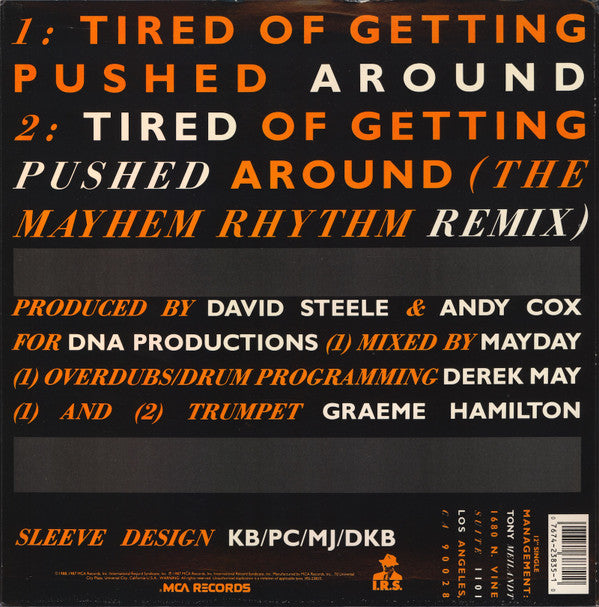 2 Men A Drum Machine And A Trumpet : Tired Of Getting Pushed Around (12", Single)