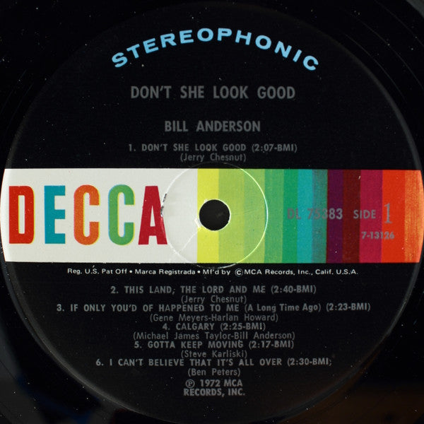 Bill Anderson (2) : Don't She Look Good (LP, Album)