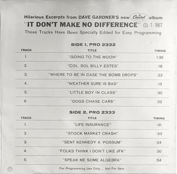 Brother Dave Gardner : It Don't Make No Difference (7", EP, Promo)