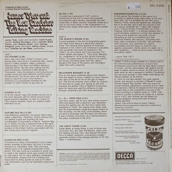 James Tyler And The New Excelsior Talking Machine : Selections By Scott Joplin, Eubie Blake, G.L. Lansing, Johannes Brahms And Others (LP, Comp)