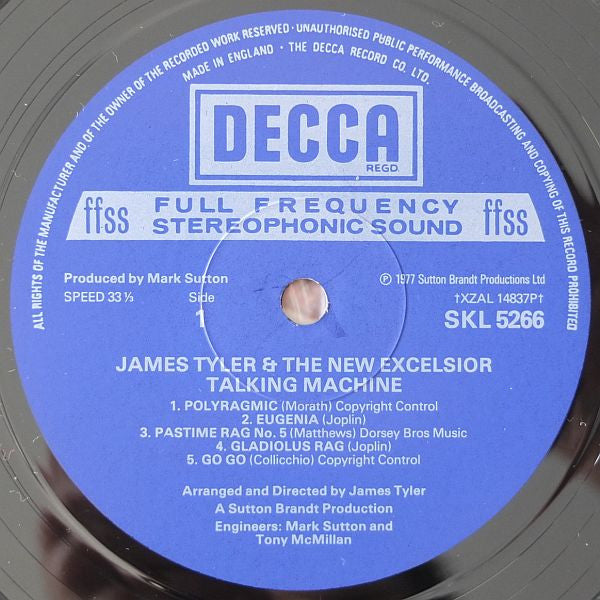 James Tyler And The New Excelsior Talking Machine : Selections By Scott Joplin, Eubie Blake, G.L. Lansing, Johannes Brahms And Others (LP, Comp)