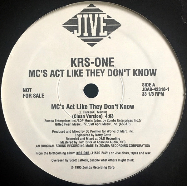 KRS-One : MC's Act Like They Don't Know (12", Promo)