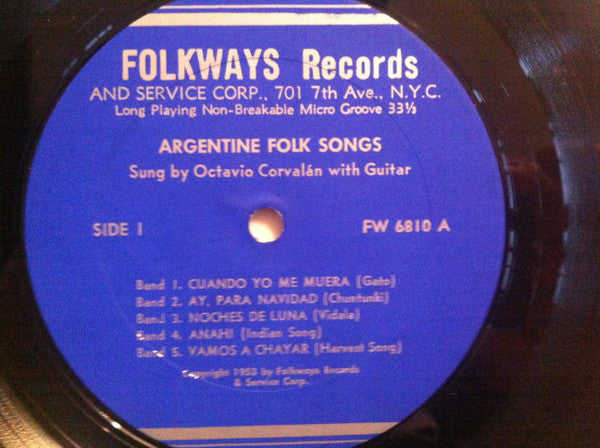 Octavio Corvalan : Argentine Folk Songs (10")