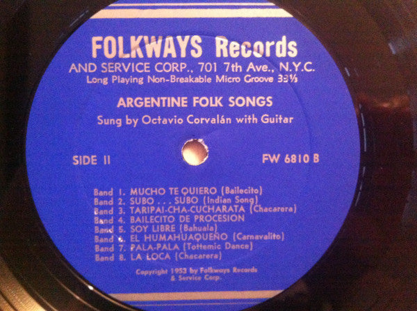 Octavio Corvalan : Argentine Folk Songs (10")