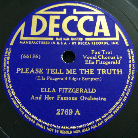 Ella Fitzgerald And Her Famous Orchestra : Please Tell Me The Truth / Billy (Shellac, 10")