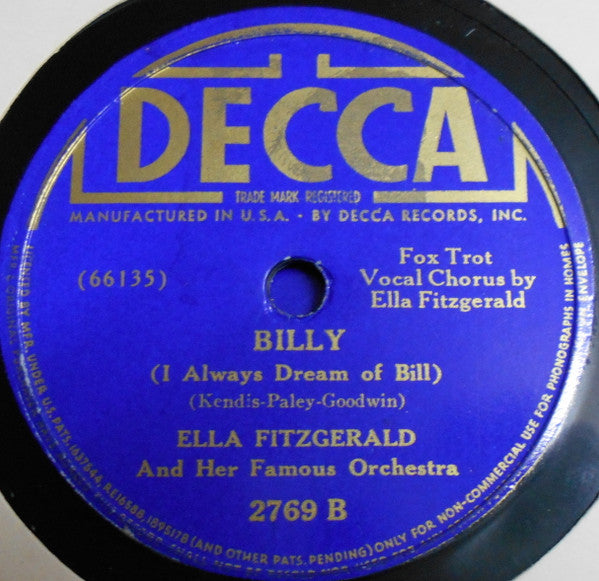 Ella Fitzgerald And Her Famous Orchestra : Please Tell Me The Truth / Billy (Shellac, 10")