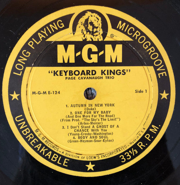 The Page Cavanaugh Trio : Keyboard Kings (10", Album)