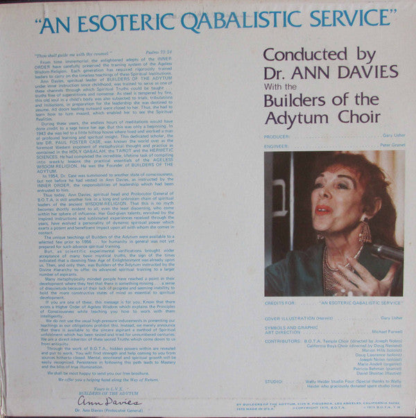 Ann Davies : "An Esoteric Qabalistic Service" (LP, Album, Gat)