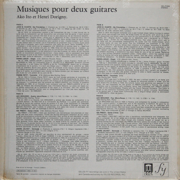 Jean-Yves Daniel-Lesur, Ida Presti, André Jolivet, John W. Duarte, Leo Brouwer, Pierre Petit / Ako Ito & Henri Dorigny : Musiques Pour Deux Guitares (Six Contemporary Works Composed For Two Guitars) (LP, Album)