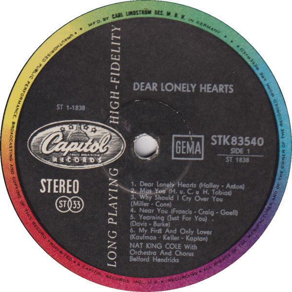 Nat King Cole : Dear Lonely Hearts (LP)