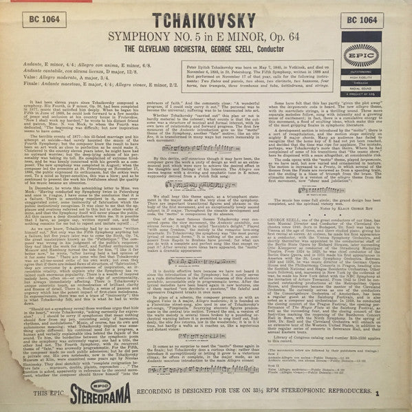 Tchaikovsky* - George Szell, The Cleveland Orchestra : Symphony No. 5 in E Minor, Op. 64 (LP, Album)