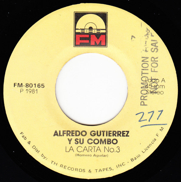 Alfredo Gutierrez Y Su Combo* : La Carta No. 3 (7", Single)