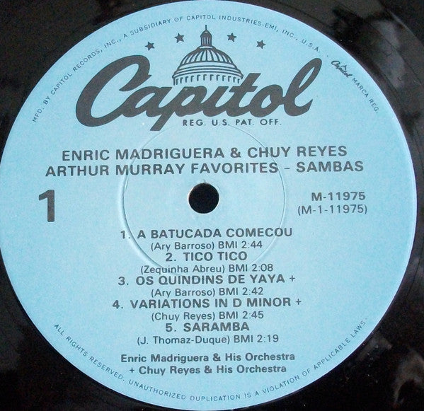 Enric Madriguera And His Orchestra, Chuy Reyes & His Orchestra : Sambas (LP, Album, Mono, RE)
