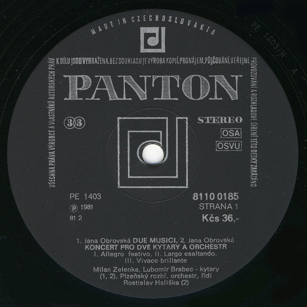 Jana Obrovská, Věroslav Neumann, Milan Zelenka, Lubomír Brabec, Radio Symphony Orchestra Pilsen, Rostislav Hališka, Josef Chuchro, Josef Hála, Komorní Filharmonie Pardubice, Libor Pešek : Obrovská / Neumann (LP)