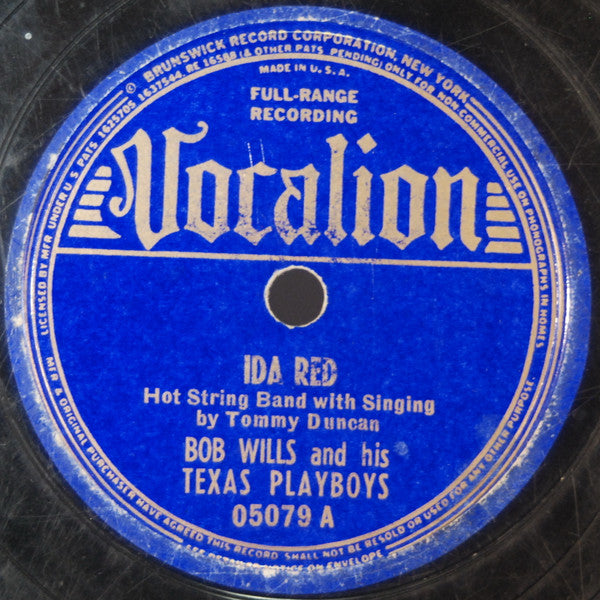 Bob Wills & His Texas Playboys : Ida Red / Carolina In The Morning (Shellac, 10")