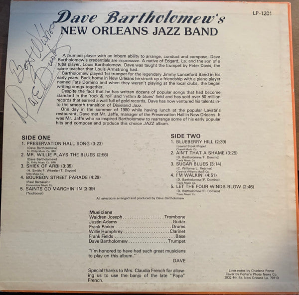 Dave Bartholomew's New Orleans Jazz Band : Dave Bartholomew's New Orleans Jazz Band (LP)