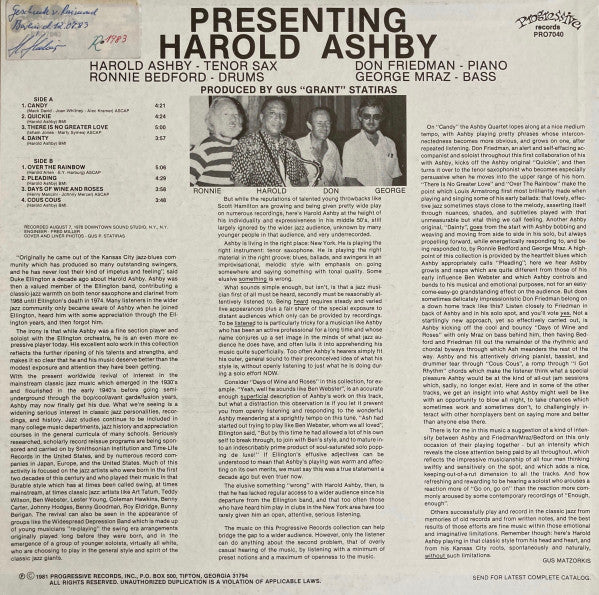 Harold Ashby : Presenting Harold Ashby (LP, Album)