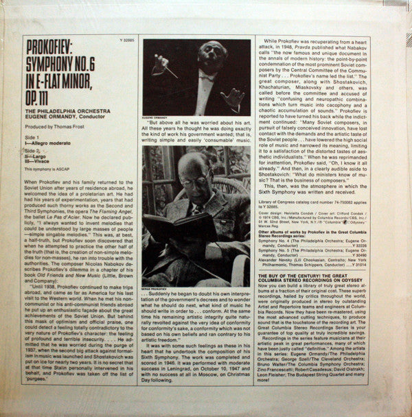 Prokofiev* - Ormandy*, Philadelphia Orchestra* : Ormandy Conducts Prokoviev: Symphony No. 6 (LP, Album)