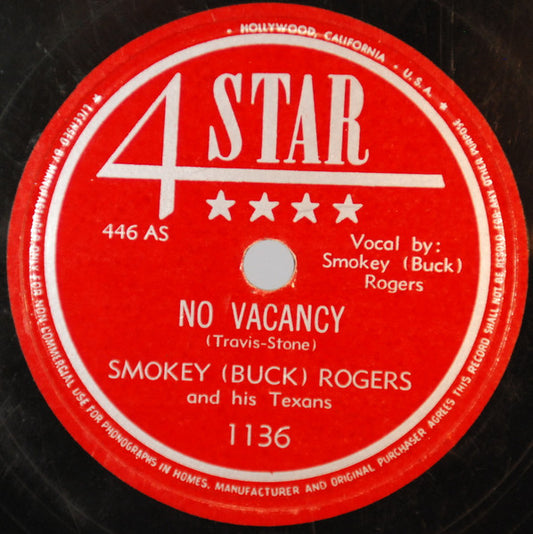Smokey (Buck) Rogers And His Texans* : No Vacancy / I Let My Wife Support Me (Shellac, 10")