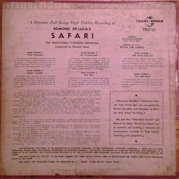 Edmond De Luca, The Trans-World Symphony Orchestra, Heinrich Alster : Edmond De Luca's Safari  (LP, Album, Mono)