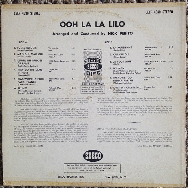 Lilo (9) Arranged And Conducted By Nick Perito : Ooh La La Lilo (LP, Album)