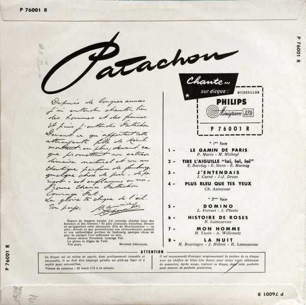 Patachou : Chante Ses Derniers Succès (1ère Série) (10", Album, Mono, RE)