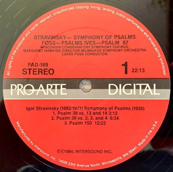 Stravinsky*, Foss*, Ives* : Symphony of Psalms (LP)