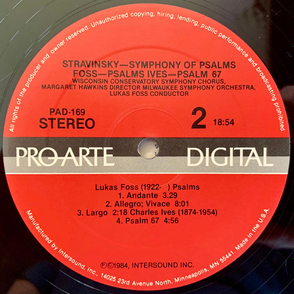 Stravinsky*, Foss*, Ives* : Symphony of Psalms (LP)