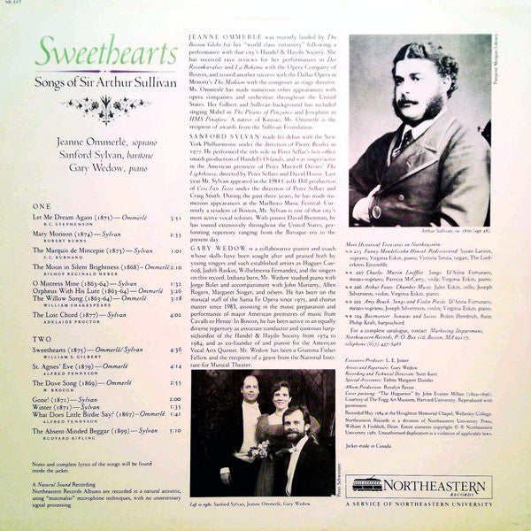 Sir Arthur Sullivan - Jeanne Ommerlé, Sanford Sylvan, Gary Wedow : Sweethearts (Songs Of Sir Arthur Sullivan) (LP, Album)