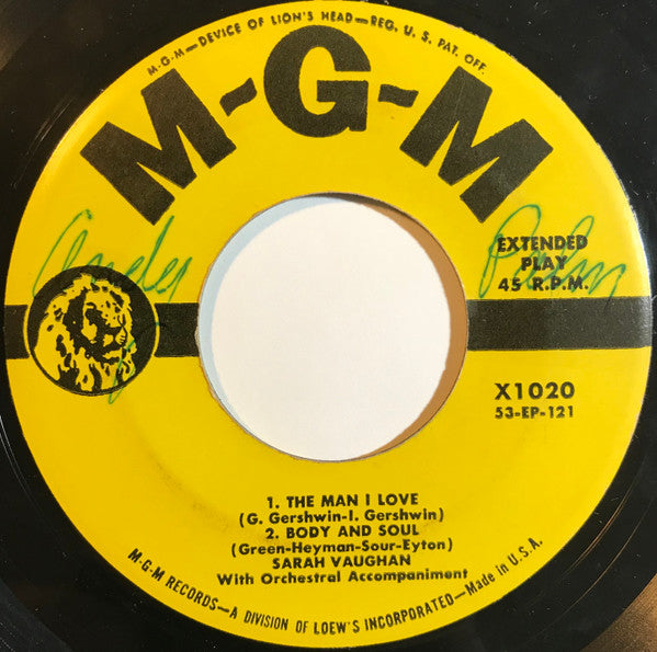 Sarah Vaughan : The Man I Love (7", EP)