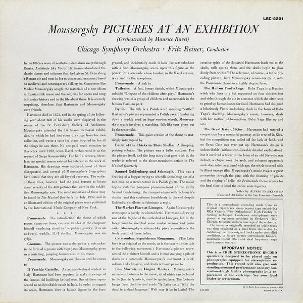 Moussorgsky* / Ravel*, Fritz Reiner, Chicago Symphony Orchestra : Pictures At An Exhibition (LP, Ind)