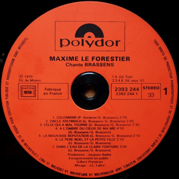 Maxime Le Forestier : Chante Brassens (LP, Album)
